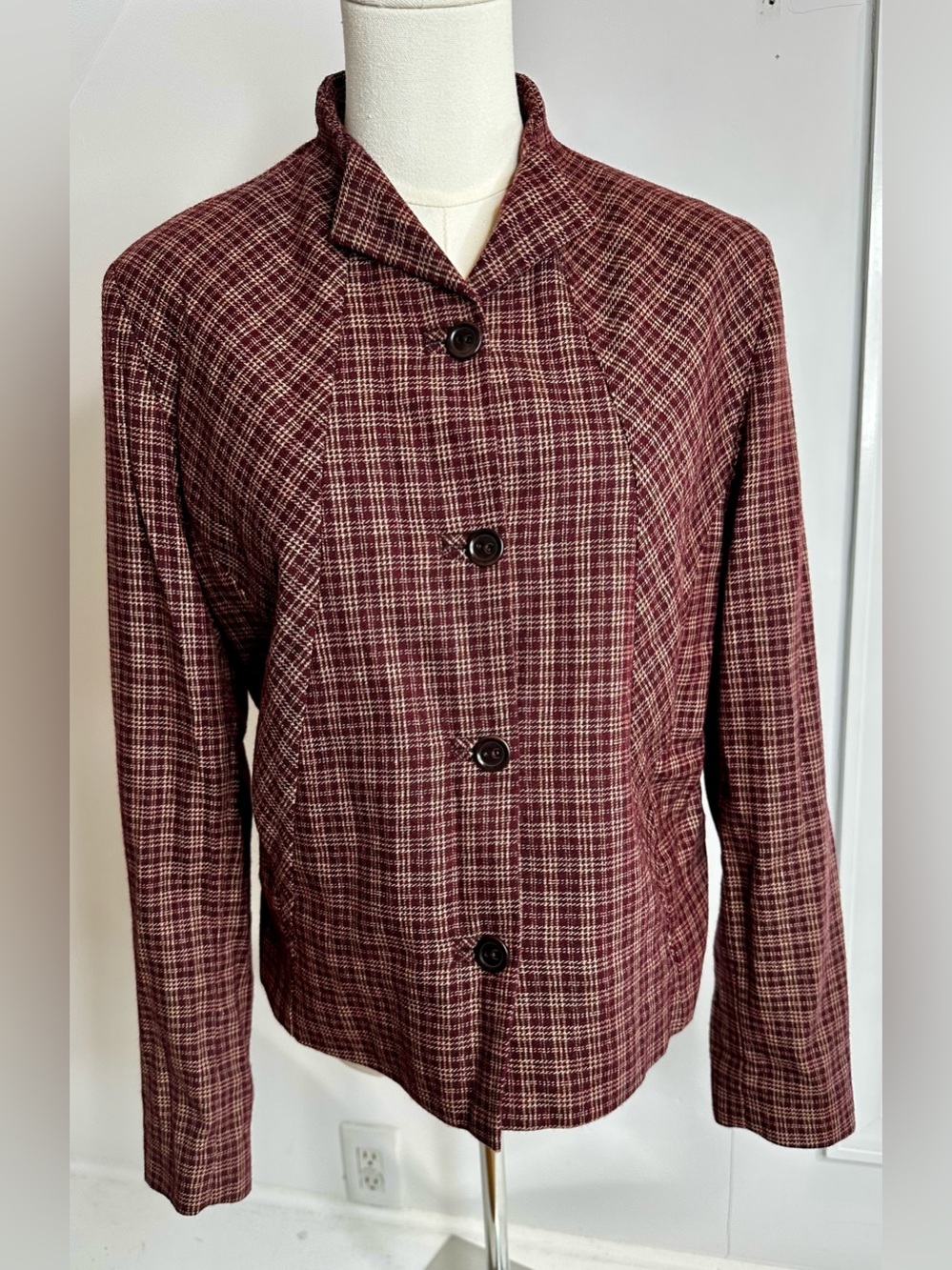 Cotélac Wool Blend Plaid Blazer Jacket Size 2